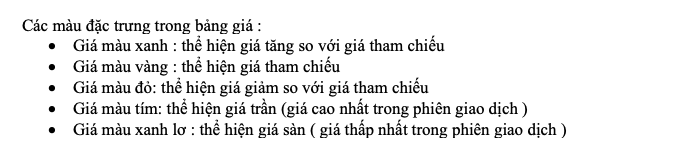 các màu trong bảng giá chứng khoán